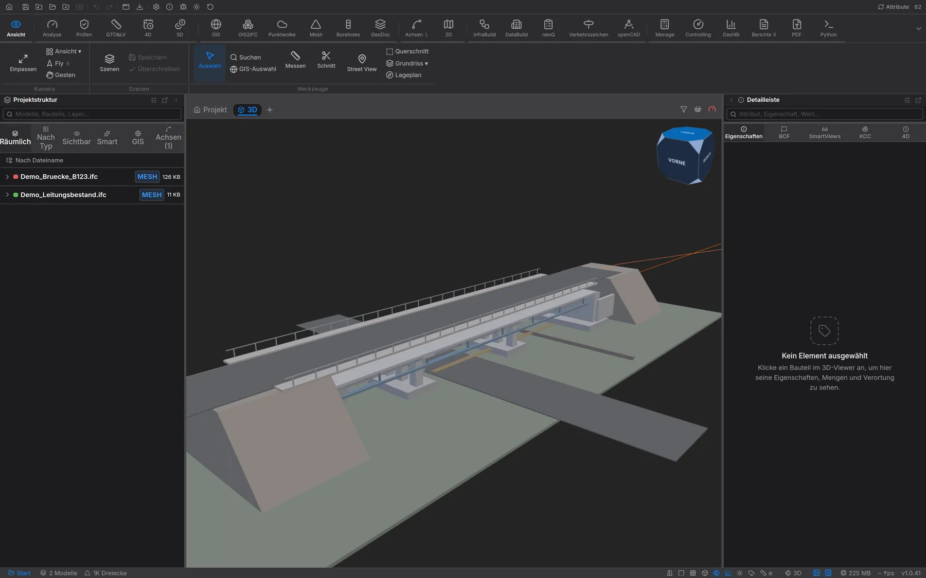 3D-Ansicht eines Brückenmodells im Viewer